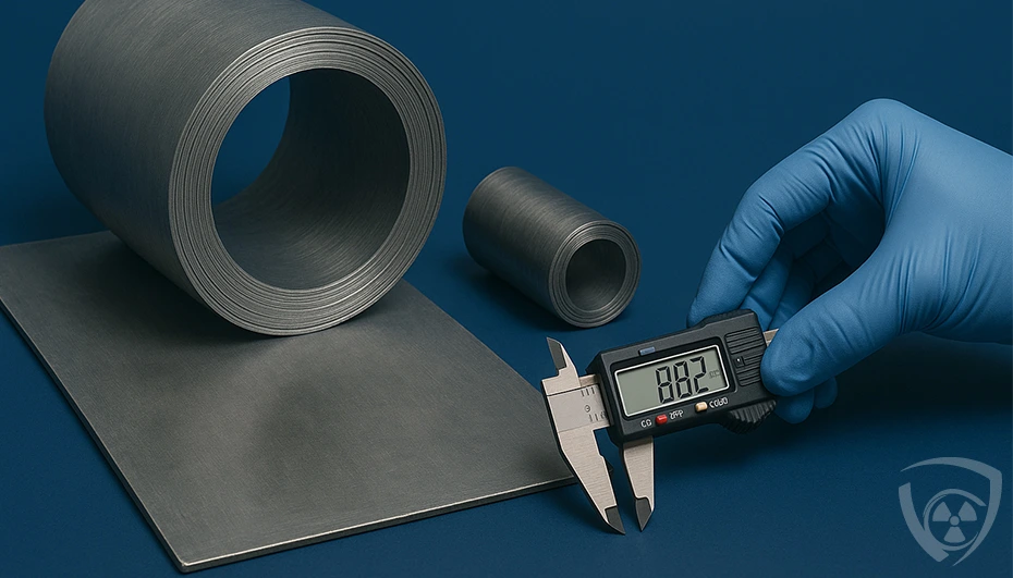 Measuring lead sheet with a digital caliper according to EN 12588